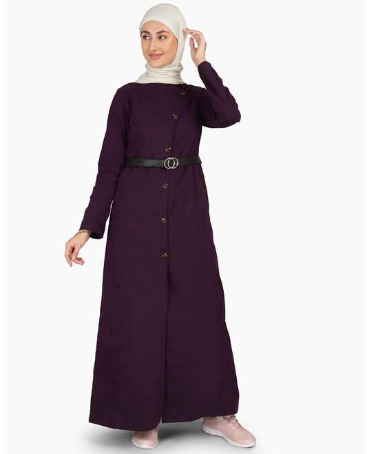 A2-Splendid Plum Coat Style Belted Winter Jilbab