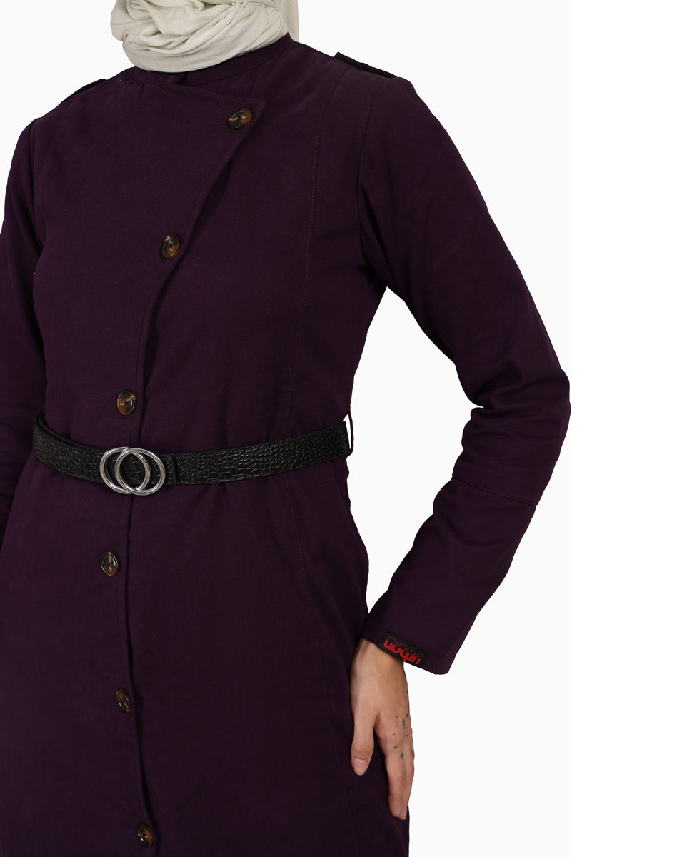A2-Splendid Plum Coat Style Belted Winter Jilbab