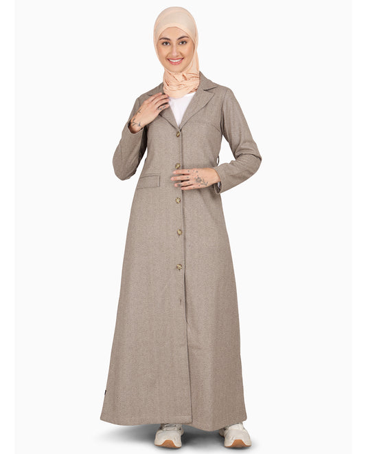 A2-Beige Weave Coat Collar Winter Jilbab