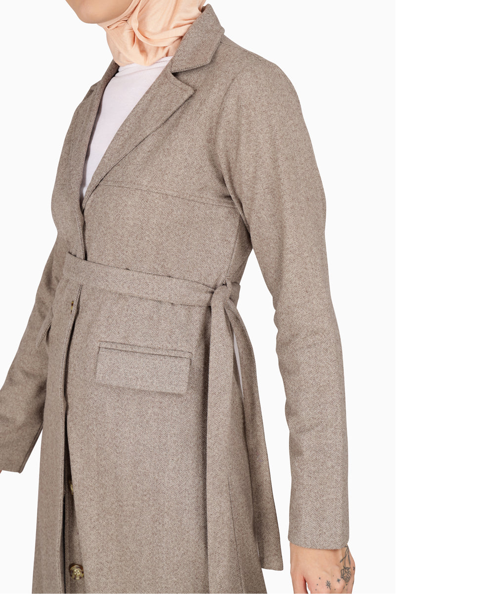 A2-Beige Weave Coat Collar Winter Jilbab