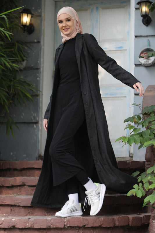 A5-Black Weave Coat Collar Winter Jilbab
