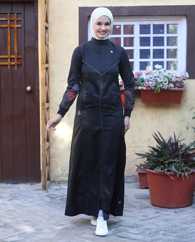 A01-Stealth Black full front open jilbab