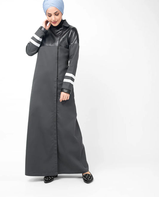 A7-Grey Zipper & PU Winter Jilbab