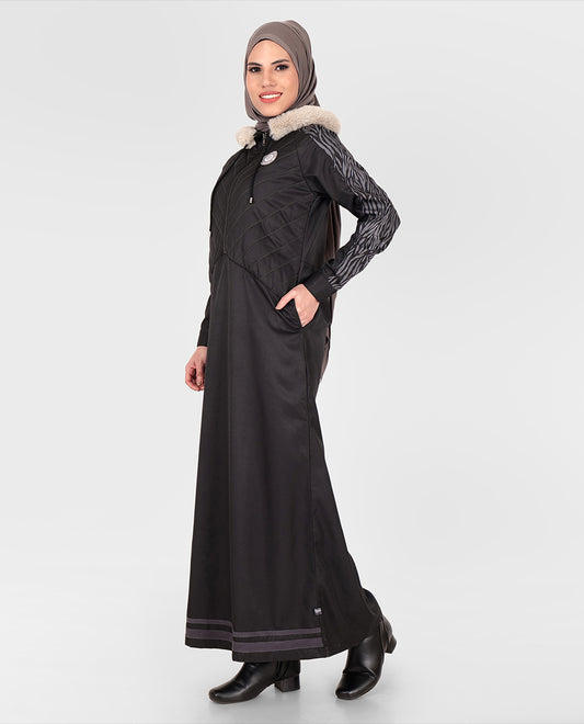 A14-Black & Bold Hooded Winter Jilbab