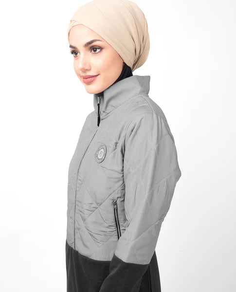 A6-Silver Diamond Quilted Raised Neck Jilbab