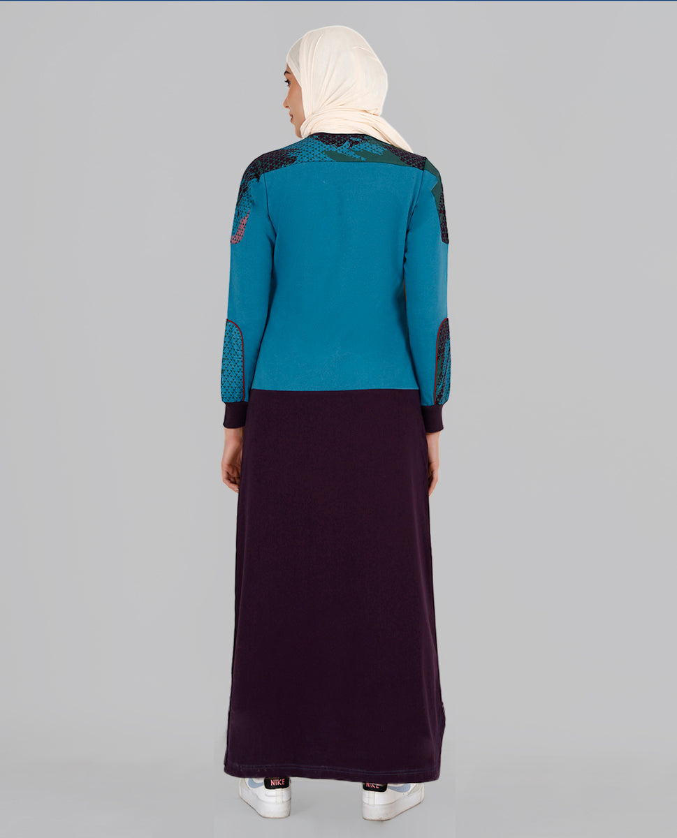 A1-Purple And Blue Printed Winter Jilbab