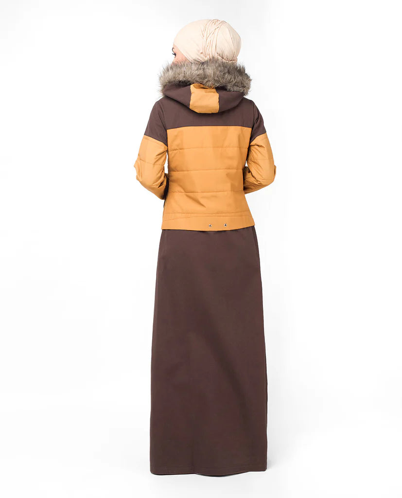 A4-Brown Faux Fur Winter Hooded Jilbab
