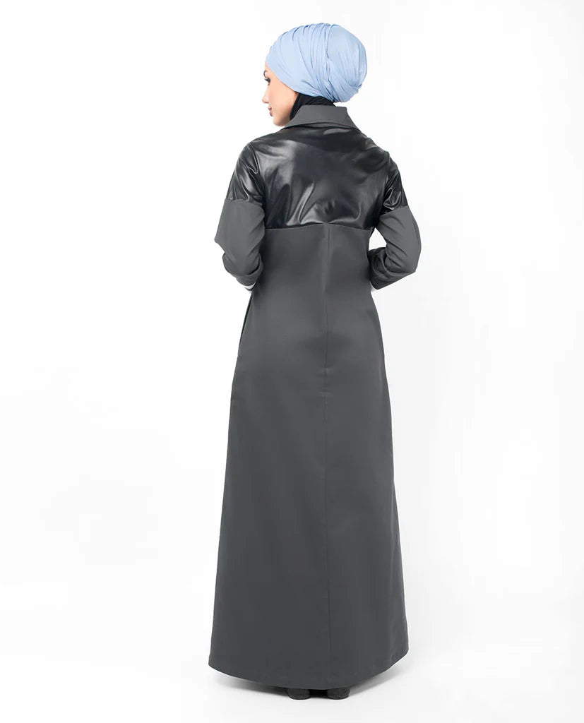 A7-Grey Zipper & PU Winter Jilbab