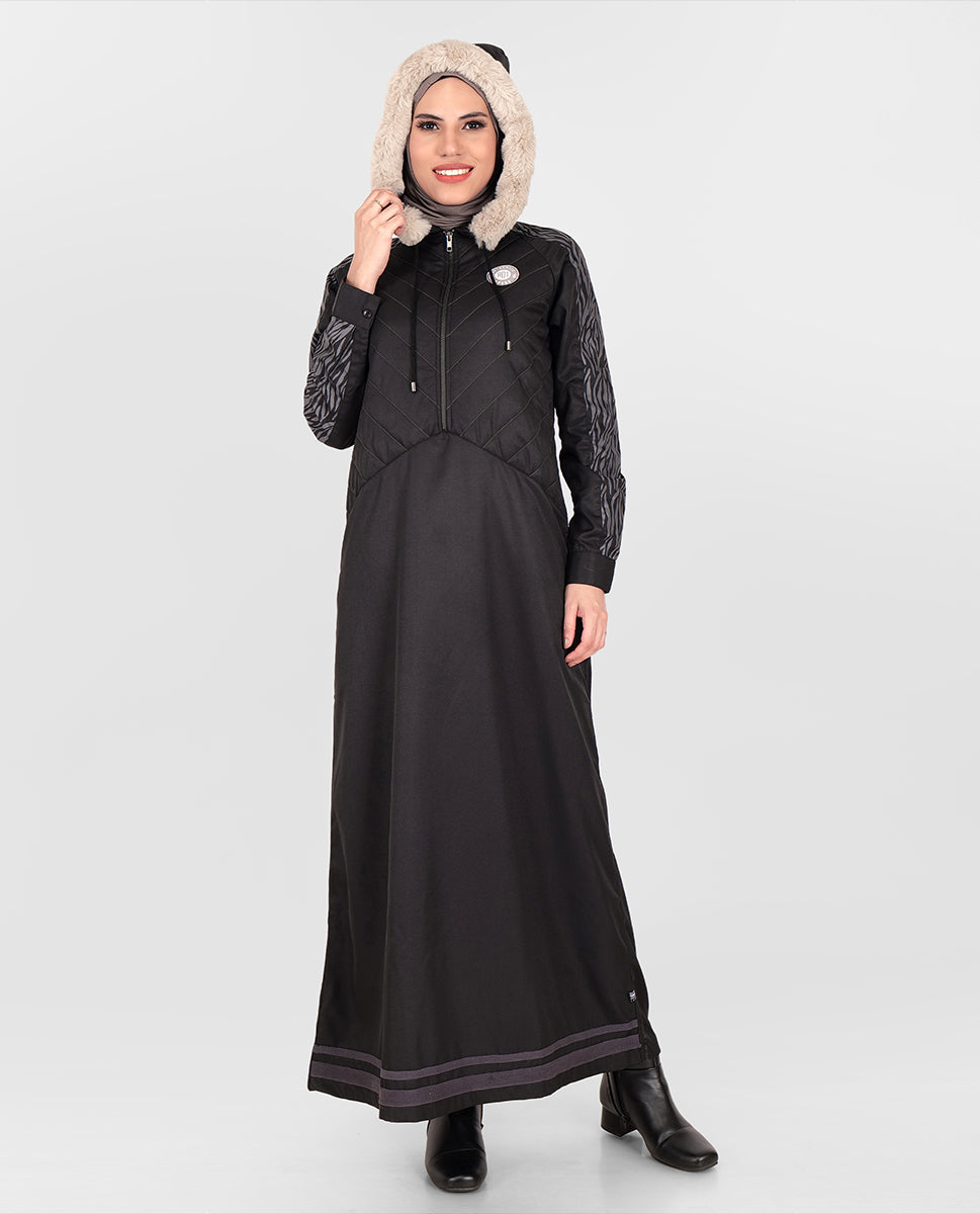 A14-Black & Bold Hooded Winter Jilbab