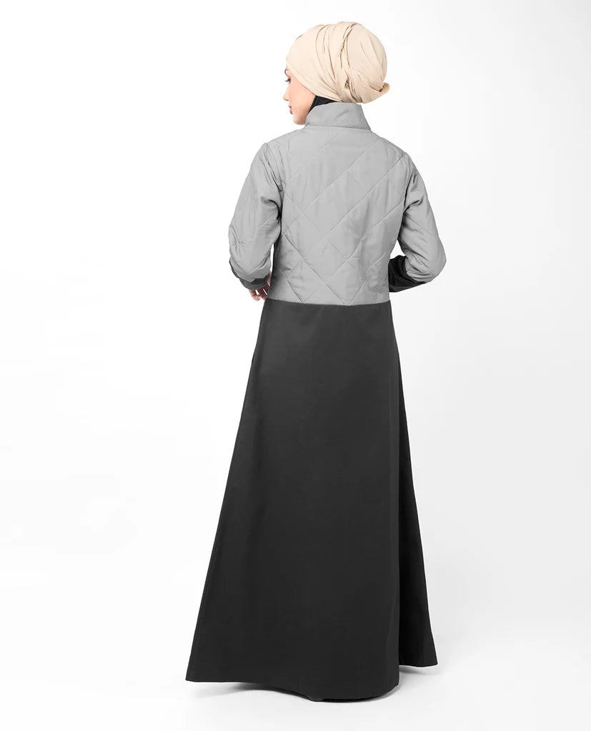 A6-Silver Diamond Quilted Raised Neck Jilbab