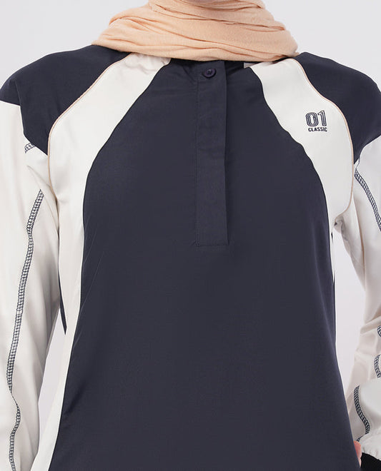 A00-جلباب أزرق داكن بلوحة متباينة