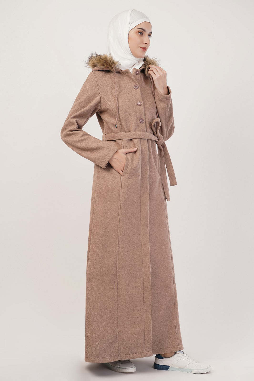 A1-Dusty Peach Hooded Winter Jilbab