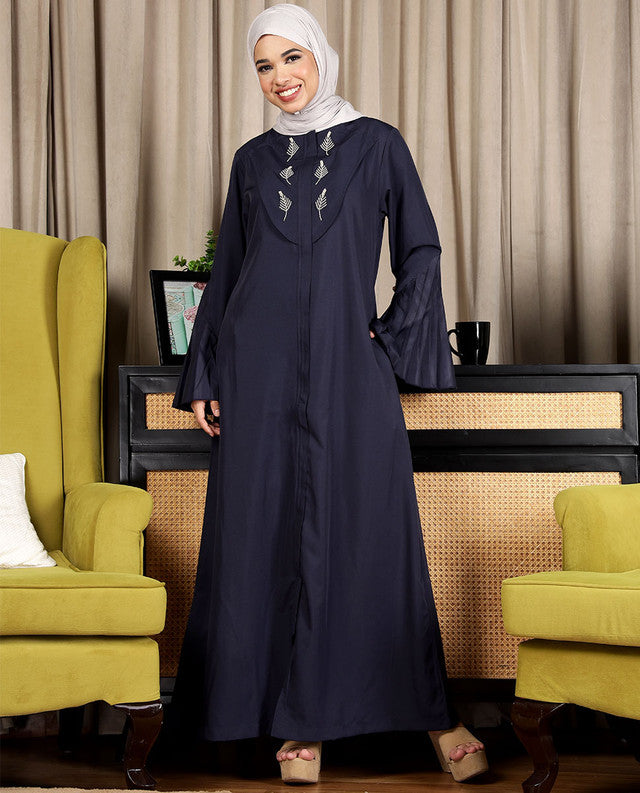 A001-Navy Grandeur Flared Sleeves Abaya