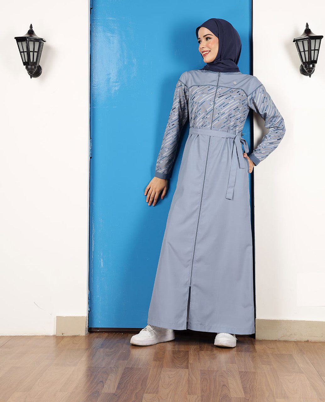 A06-Smoke Blue Full Front Open Jilbab
