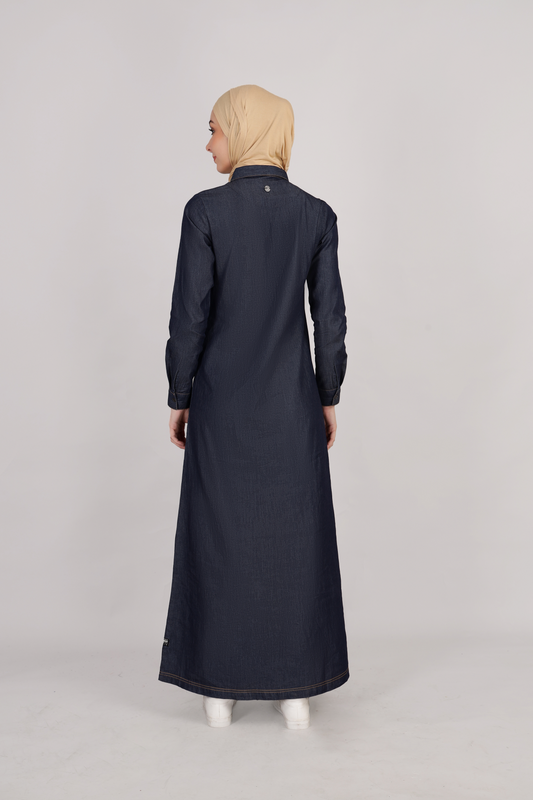 A01-Rustic Blue Full Front Open Denim Jilbab