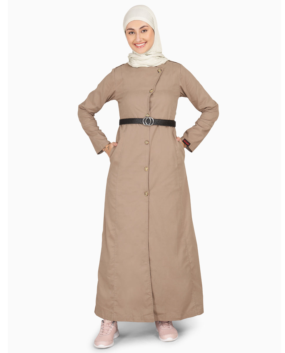 Brown Fungi Coat Style Belted Winter Jilbab