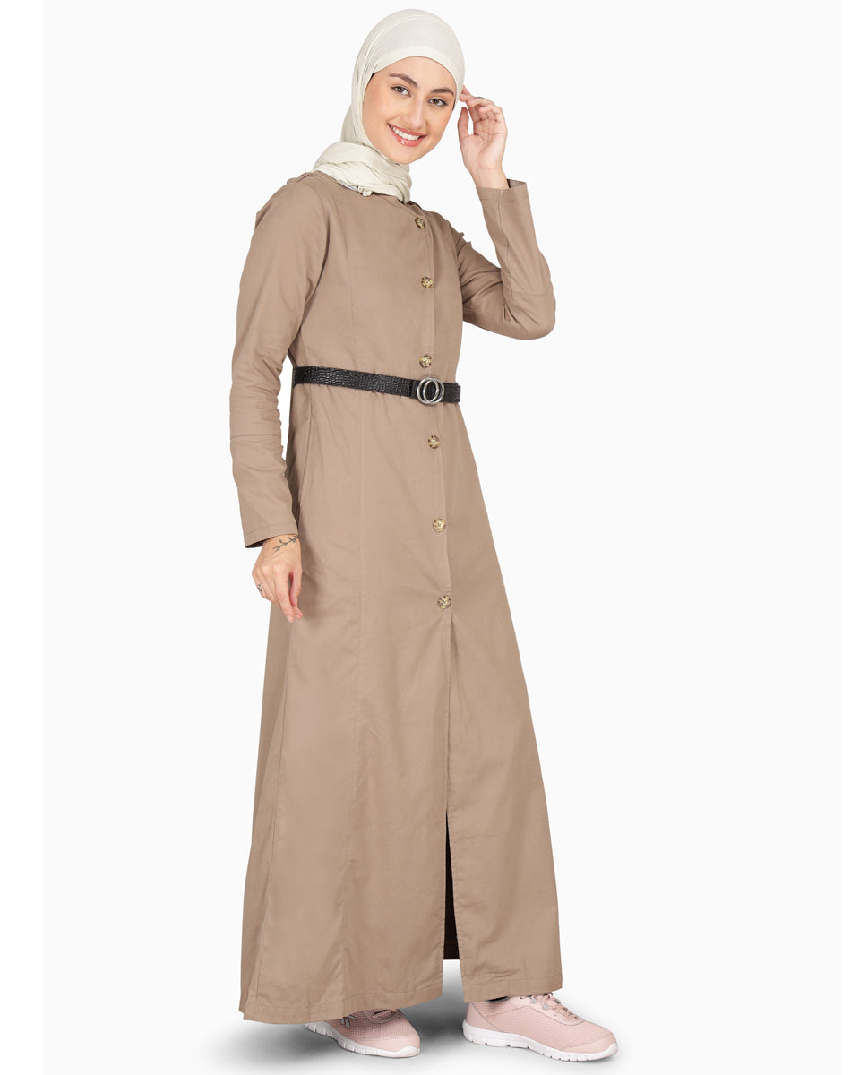 Brown Fungi Coat Style Belted Winter Jilbab