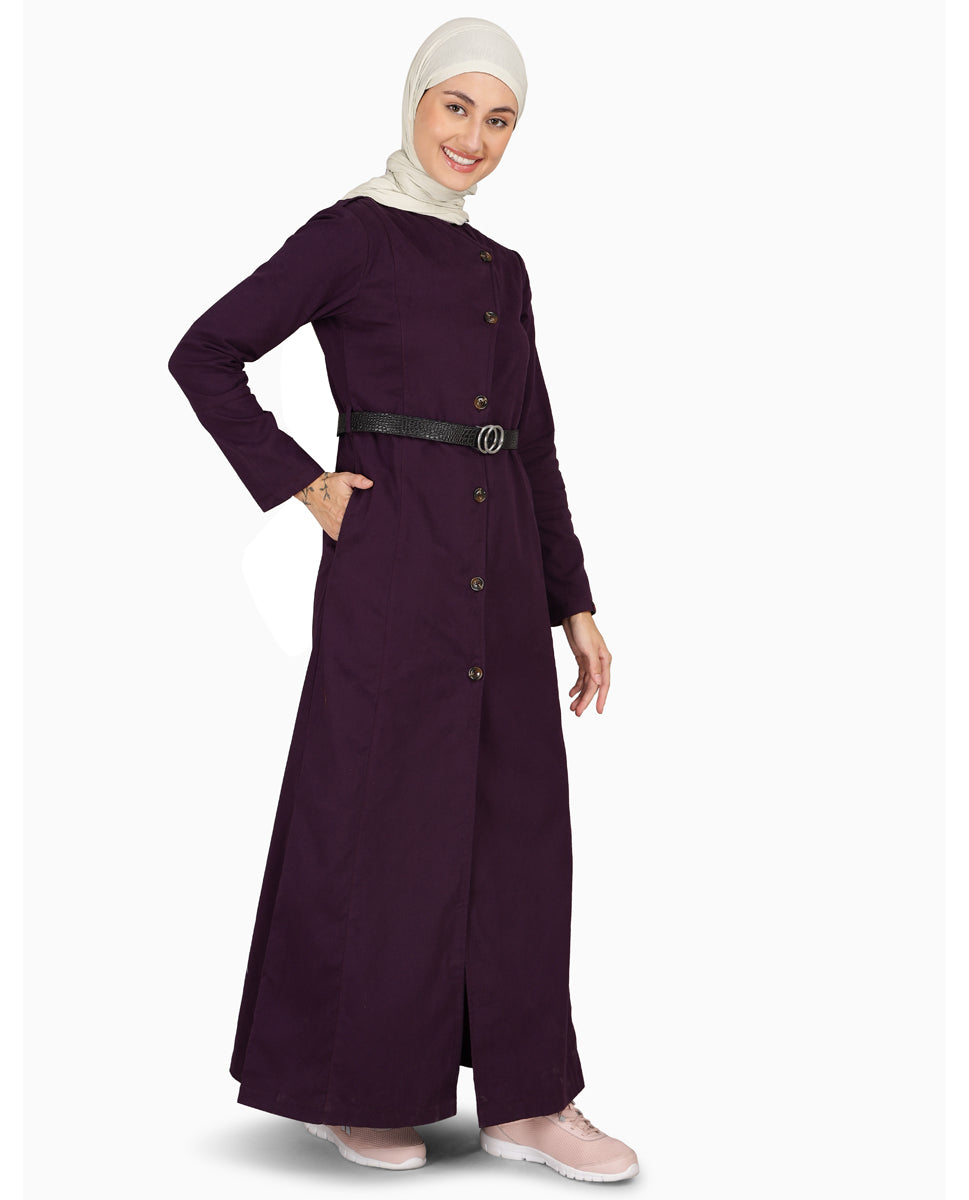 Splendid Plum Coat Style Belted Winter Jilbab