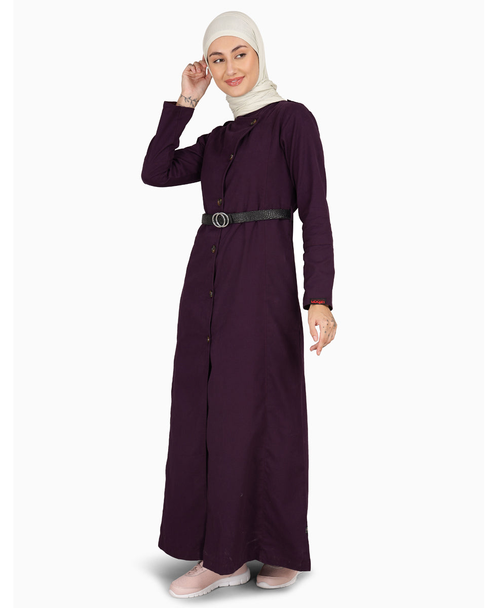 Splendid Plum Coat Style Belted Winter Jilbab