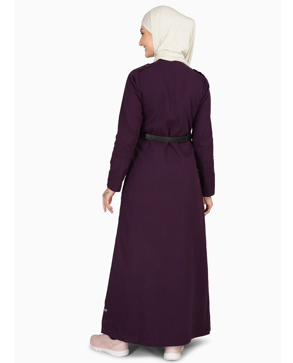 Splendid Plum Coat Style Belted Winter Jilbab