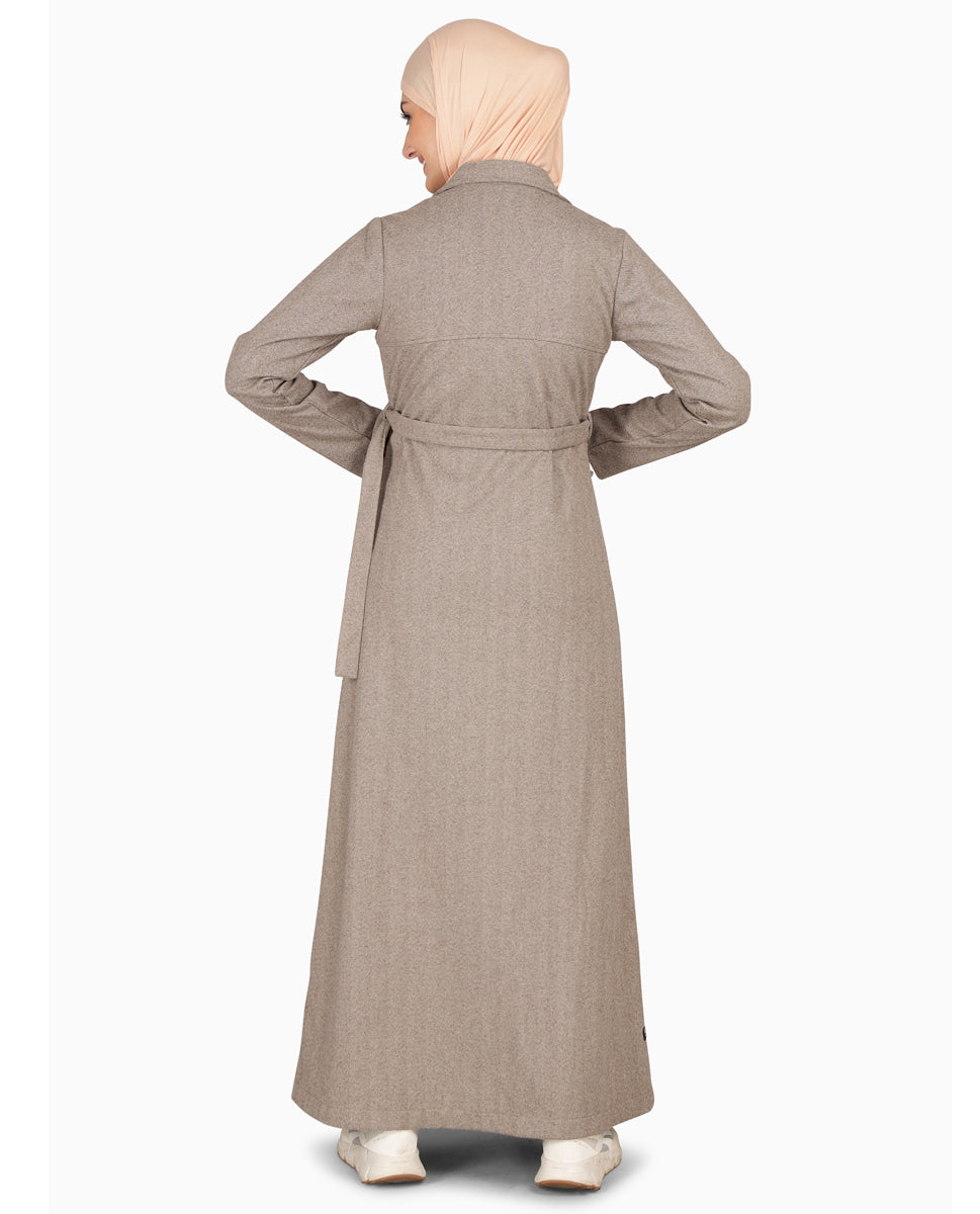 Beige Weave Coat Collar Winter Jilbab