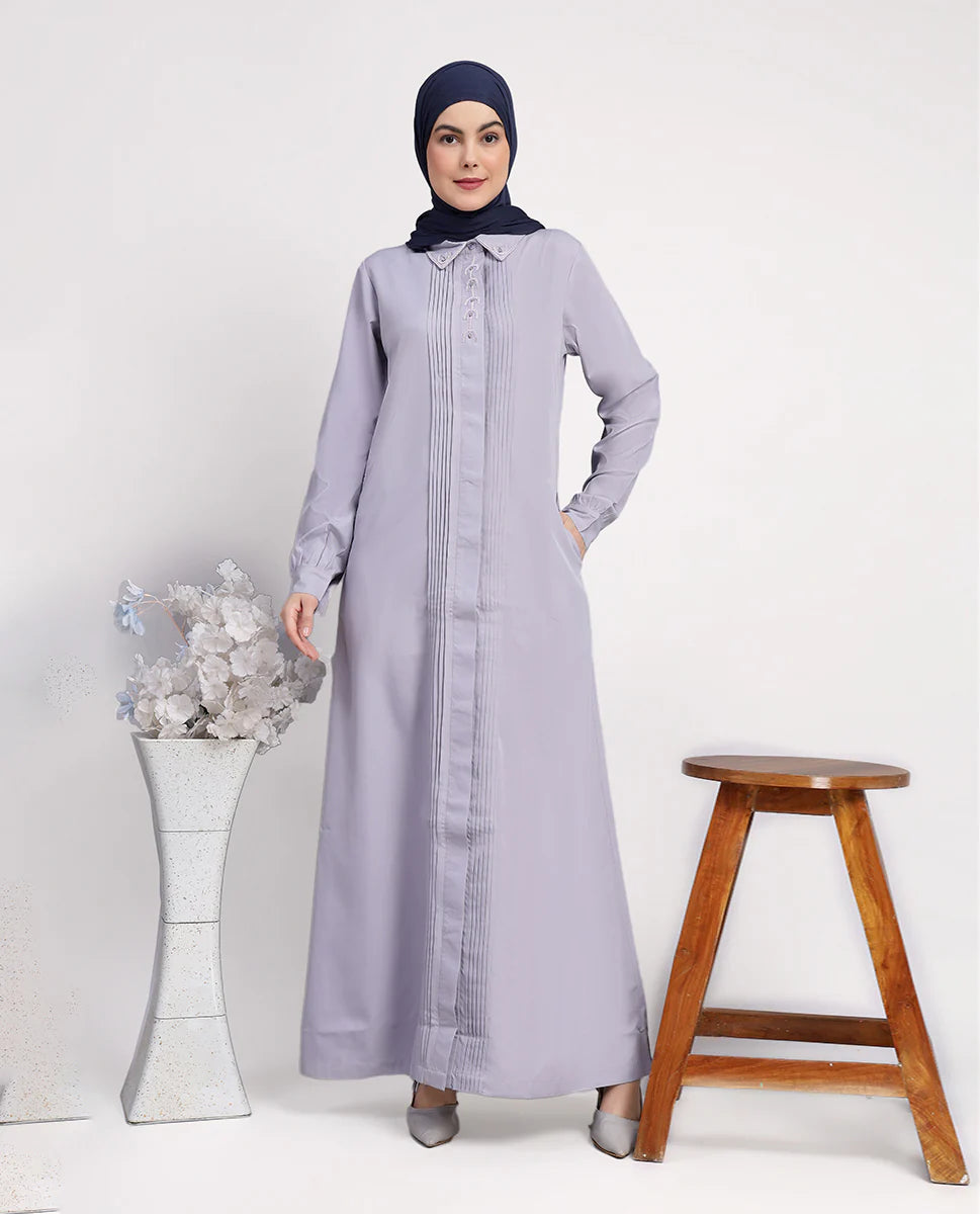 A001-عباية أرجوانية فاخرة بثنيات