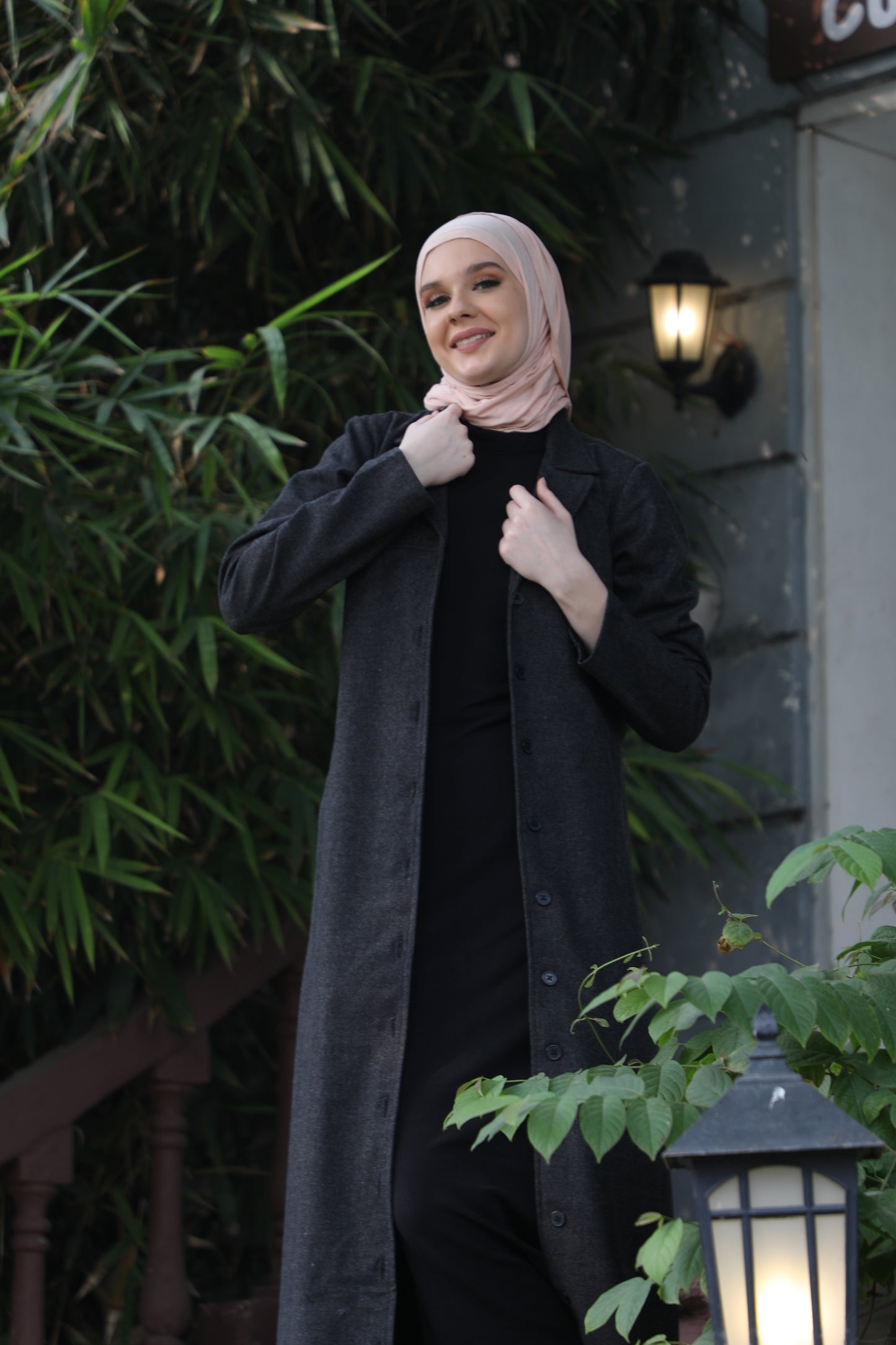 Black Weave Coat Collar Winter Jilbab