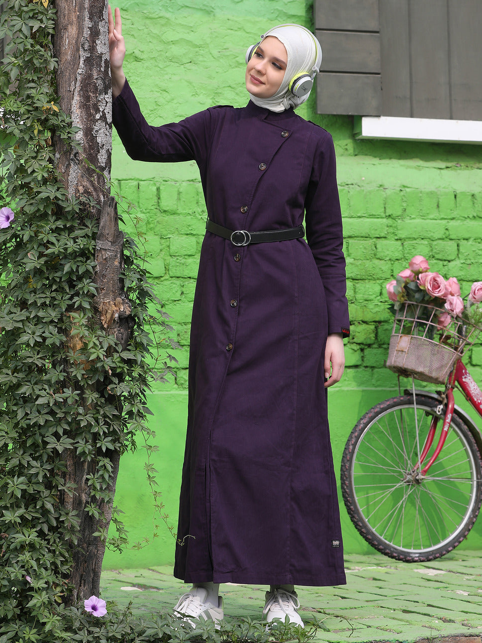 Splendid Plum Coat Style Belted Winter Jilbab