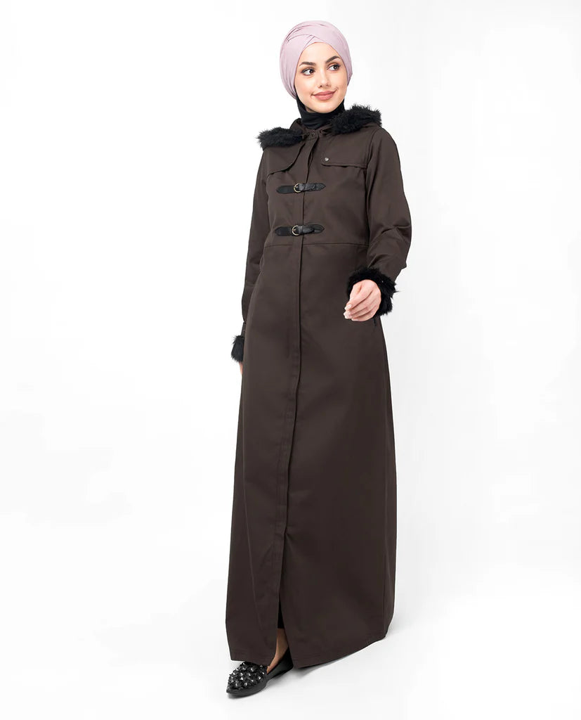 Buckle Strap Brown Hooded Jilbab