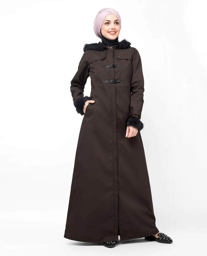 Buckle Strap Brown Hooded Jilbab