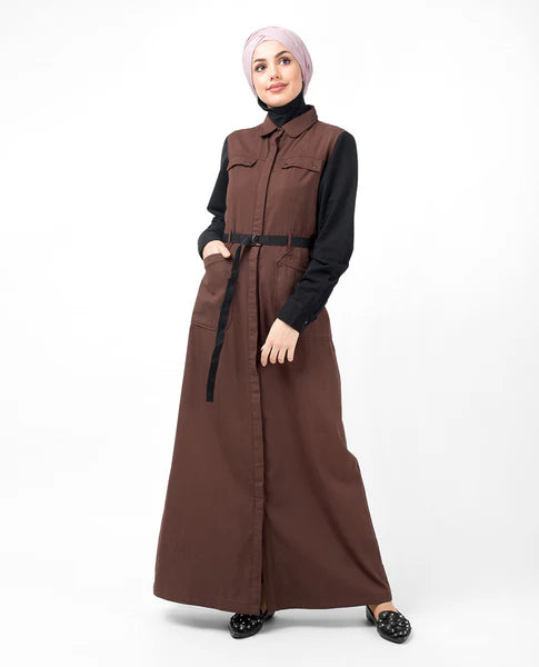 Brown Contrast Sleeve Jilbab