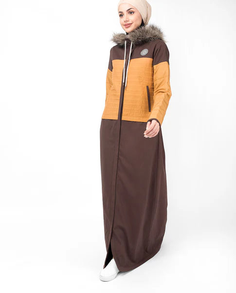 Brown Faux Fur Winter Hooded Jilbab