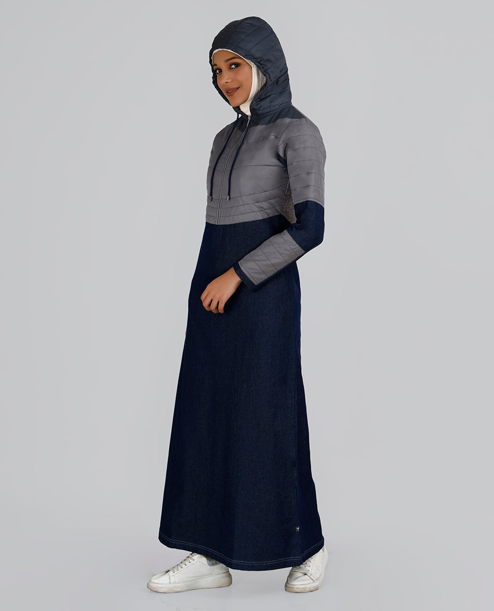 Indigo Blue Premium Denim Hooded Winter Jilbab