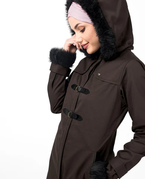 Buckle Strap Brown Hooded Jilbab