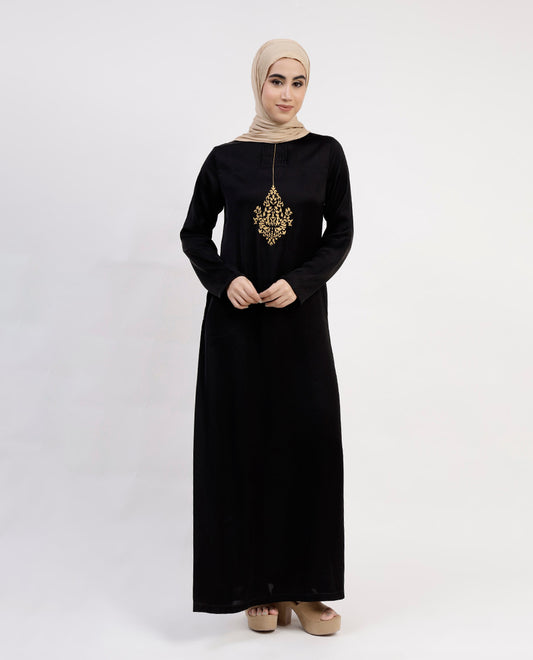 Golden Blossom Embroidered Abaya