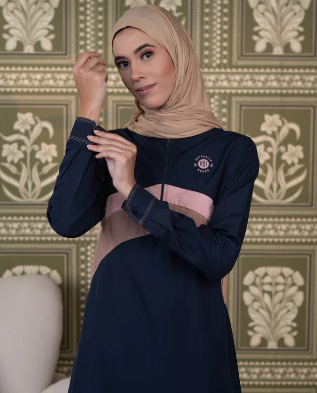 A004-جلباب أزرق ذو رقبة مرتفعة