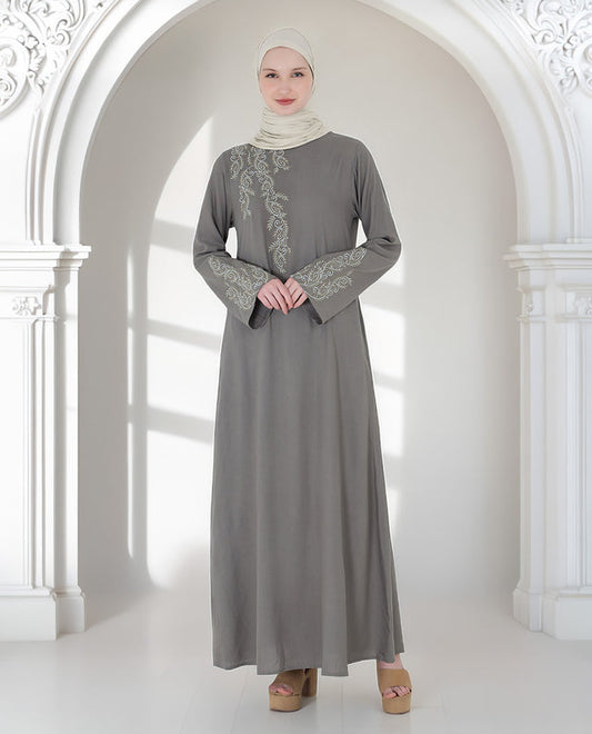عباية Feminine Bliss مطرزة باللون الرمادي الحجري