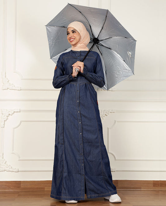 Urban Grace Smoking Detail Sleeves Abaya- Navy Blue